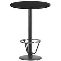 Flash Furniture XU-RD-30-BLKTB-TR18B-3CFR-GG 30'' Round Black Laminate Table Top with 18'' Round Bar Height Table Base and Foot Ring 
